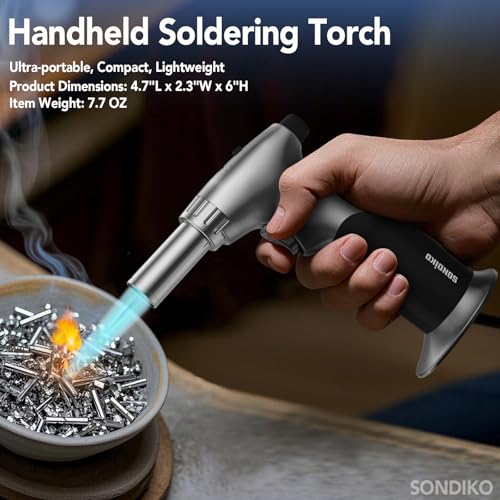 Sondiko DUAL Style Flame Butane Torch Lighter, Adjustable Flame Size Butane Lighter, Refillable Blow Torch with Continuous Flame Lock for Creme Brulee, Cooking(Butane Gas Is Not Included)