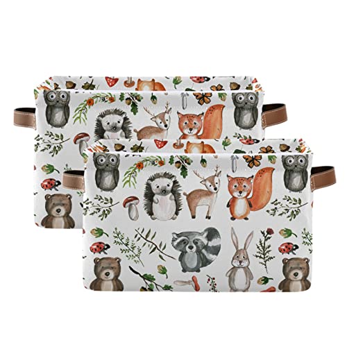 Image of senya Storage Bin Basket 2 pcs Large Foldable Clothes Bag Rectangle Collapsible Fabric Laundry Hamper Folding Washing Bin Cute Woodland Animals, 14.2x10.2x8.3x2 (B06D20006)