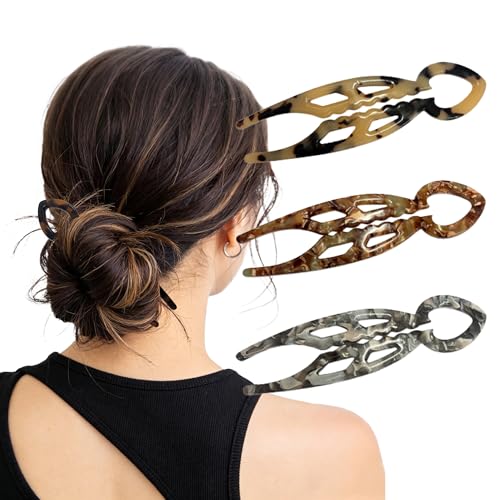 3PCS Prestige Hair Pin for Women, French Hair Pins with Serrated Anti-Slip Design, Durable Tortoiseshell U-Shaped Hair Pins for Thick Thin Hair, New Elegant Hair Accessories for Work & Leisure