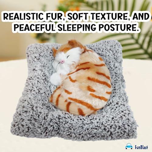 Image of FunBlast Cute Sleeping Cat Plush Toy with Meow Sound, Gift for Kids, Toy Accessories for Car Dashboard (Orange+Brown)