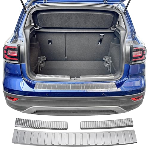 RECAMBO Protection de seuil de chargement en acier inoxydable – Convient pour VW T-Cross | C11 | année de construction à partir de 2018, lot de 2 pièces, aspect brossé, pour pare-chocs intérieur et