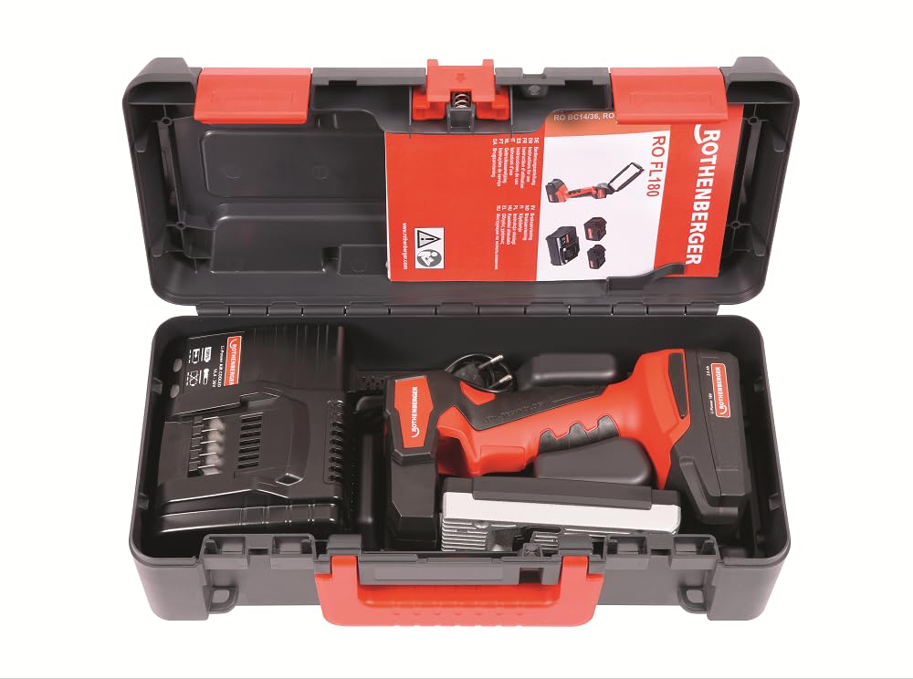ROTHENBERGER 1000001693 Zestaw narzędzi ręcznych FLASH, 18 elementów + lampa RO FL180, akumulator 2.0 Ah/18 V i ładowarka, UE