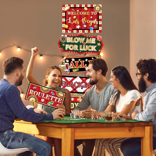 Image of 20 Pieces Casino Party Decorations Vegas Themed Party Directional Signs Casino Signs Welcome to Las Vegas Party Decorations Casino Night Poker Chip Dice Birthday Party Supplies