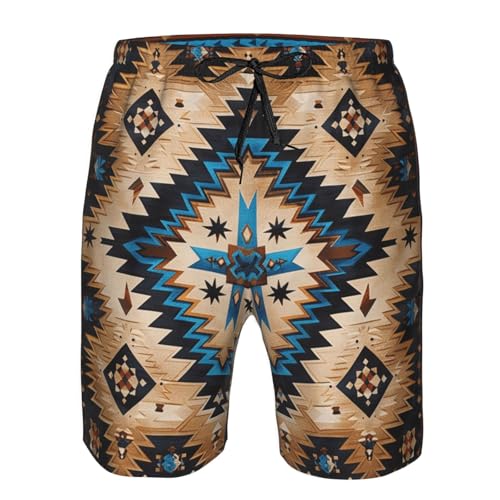 Native American Diamond Southwestern Aztec Blue Brown Men's Quick Dry Swim Trunks Surfing Beach Mesh Board Shorts4