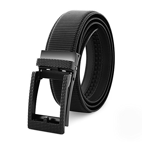 Bestkee Men's Leather Ratchet Dress Click Belt with Automatic Slide Buckle(110CM)