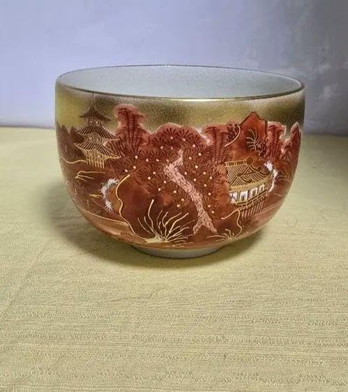 Kutani Yaki Kinpouzo Style Rice Bowl, Matcha Bowl, Kinpouzo Tea Bowl