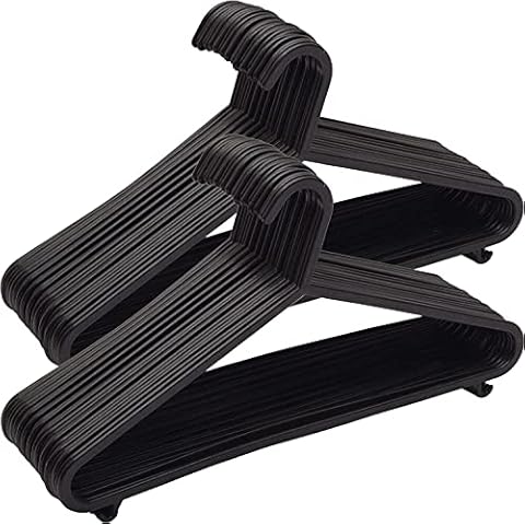 Plastic Coat Hangers Adult -Black Colour, Strong Clothes Hangers for Clothes Rail & Closet, Clothing Hanger with Suit Pants Trouser Bar and Clips, Space Saving (20) Cover