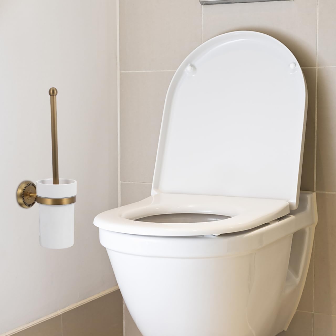 Doitool F6706 - Porta scopino WC in ottone anticato, in stile europeo, per scopino WC