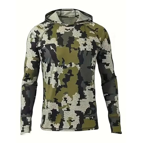Generisch Sudadera con capucha para hombre de manga larga con estampado de camuflaje, camiseta funcional con capucha para caza y exterior, camisa de caza transpirable con diseño de camuflaje