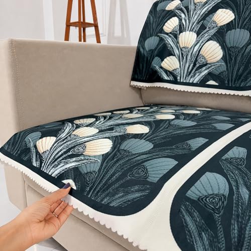 Image of Homerz Premium 'Luxe Series' Sofa Cover | Holland Velvet Fabric | Smooth Finish | Anti-Slip Fleece Backing Couch Protector (Terrace Vein, 2 Seater, Seat Cover with Backrest)