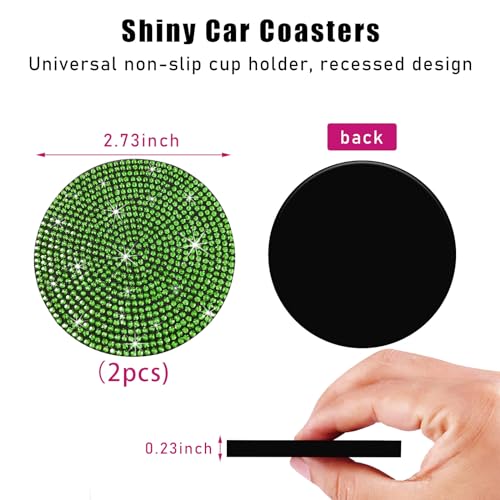 Image of Ziciner 2PCS Bling Car Cup Holder Coaster, 2.73 Inch Anti-Slip Cup Insert Coasters, Crystal Rhinestone Auto Drink Cup Mat, Universal Interior Decor Car Accessories for Women Girls (Light Green)
