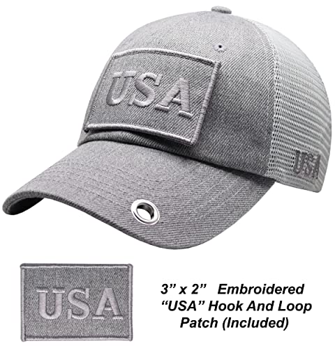 Image of Antourage American Flag Unconstructed Unisex Mesh Snapback Baseball Hat Cap for Men and Women +2 Patriotic Patches Included