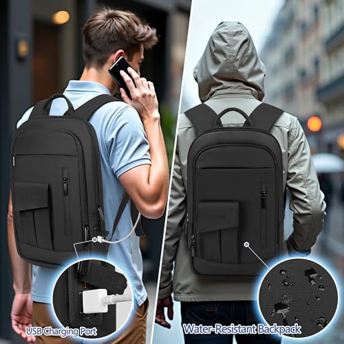 Business Backpack for Men Slim Lightweight Laptop Backpack for 17.3 Inch Computer Water Resistant Small Office Backpack for Commute Travel Daily Office Work with Small Bag (Black, 17.3") - Image 4