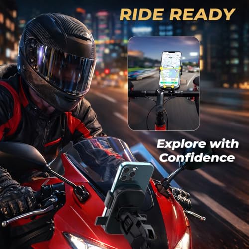 Image of MotoPro K3 Universal Bike & Motorcycle Phone Holder | Handlebar Mount with Secure Grip | Anti-Slip Adjustable Clamp | Mobile Stand for All Smartphones | Black