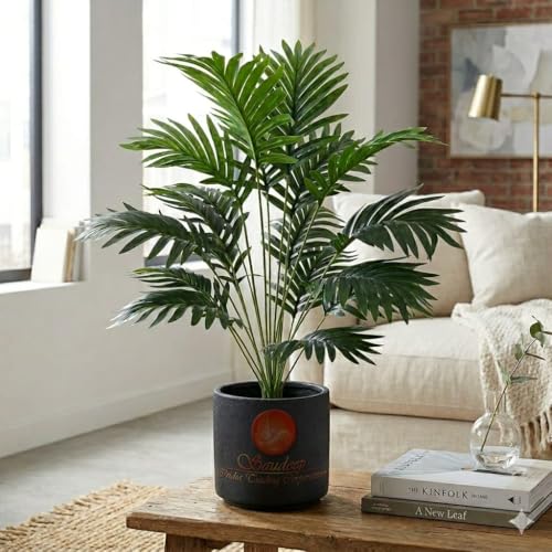 Image of SAUDEEP INDIA Artificial Areca Palm Plant 71 cm | 12 Leaves Realistic Tropical Indoor Fake Plant Without Pot for Home Decor Living Room Office Table Decoration UV Resist Faux Greenery (Without Pot)