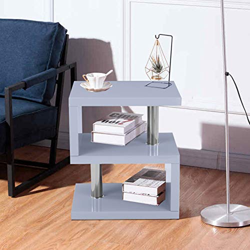 GOLDFAN Mesa Auxiliar de Salón Mesa de Centro Café Blanco Mesita de Noche Mesita Lacada para Salón Dormitorio,Gris