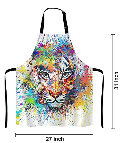 Lefolen Colorful Tiger Bib Apron With Adjustable Neck For Men Women,Suitable For Home Kitchen Cooking Waitress Chef Grill Bistro Baking Apron #TOP1