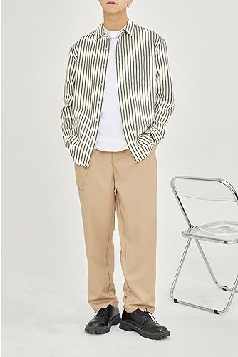 Amazon | [hurtbasuketto] 太ストライプ柄 男シャツ メンズ 長袖
