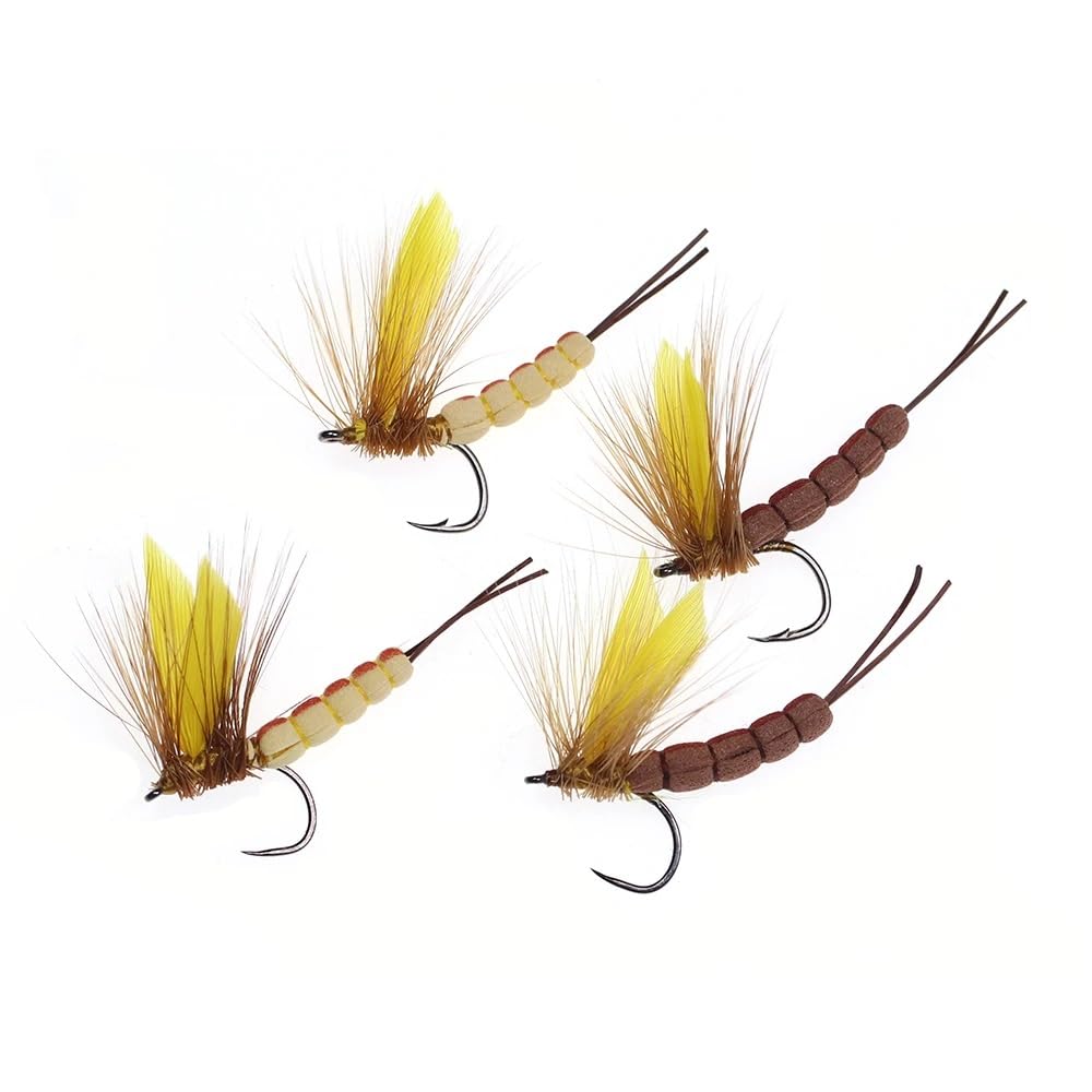 5PCS Reddix Dry May Fly Artificial Fishing Flies for Trout and Chub, 5 Pieces (Beige - Barbed - #8 Hook)