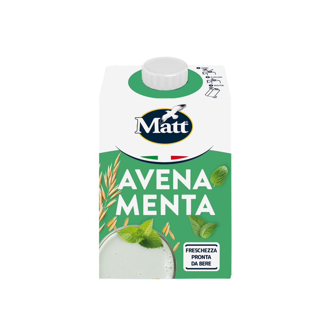 Matt, Avena Menta, Bevanda Vegetale, Latte Avena con Estratto Naturale di Menta, Senza Lattosio, a Basso Contenuto di Grassi e di Sale, Ideale per Tutta la Famiglia, 500 ml