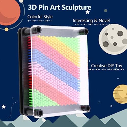 Plastic Pin Art 3D Pin Sculpture, Multicolor Pin Impression Toy Pin Hand Mold Art Board 3D Art Sculpture for Home Office Desktop, 4.9x3.7x2.2inch