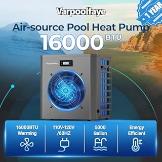 Varpoolfaye 16000 BTU Swimming Pool Heat Pump 5000 Gallon Electric Pool Heater for Above Ground Pool 5KW Heating or Cooling WiFi Control Timer Pool Heater 120V 60Hz