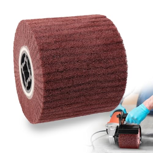 Mumjooyi Cepillo de Rodillo de Lijado Rodillo de Satén Cepillo de Nailon Amoladora Angular Manguitos de Lijado para Lijadora de Rodillo de Lijado para Pulir Rojo 120 x 100mm - Grano 320