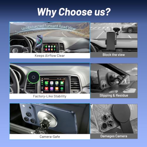 Image of Phone Mount for Jeep Grand Cherokee (2014-2017 2018),Magnetic Phone Holder,Magsafe Car Mount Charger,Dashboard Phone Holder with Car Adapter,15W Wireless Charging for iPhone & Android,Car Accessories