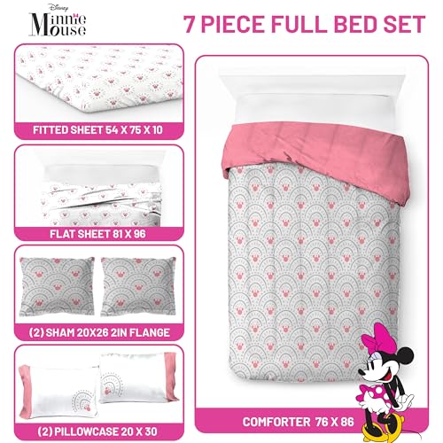 Image of Disney Minnie Mouse Full Comforter Set 7 Piece Bedding for Girls, Grey | Bed in a Bag, Comforter Sheets Shams Pillowcases, Official Product, Soft Microfiber, Machine Washable, Girls Gift