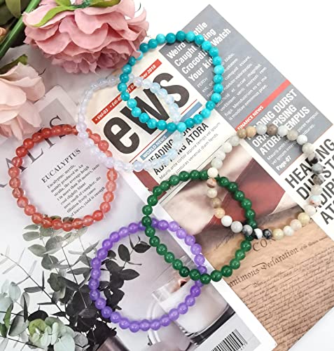 Jewdreamer 14Pcs 6Mm Gemstones Crystal Beaded Bracelets For Women Semi Precious Healing Stone Bracelet Handmade Stretch Energy Round Bead Bracelets Adjustable #TOP4
