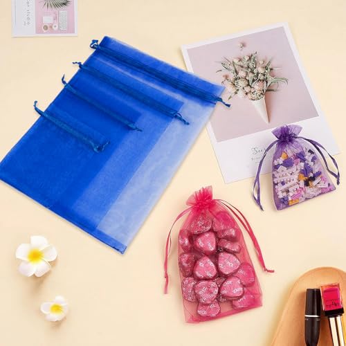 Image of Crweety 50PCS Organza Bags 6x9 Blue Small Mesh Gift Bags Drawstring for Jewelry Sachet Candy Treats, Sheer Pouches Cute Baggies for Birthday Baby & Bridal Shower Wedding Graduation Party Favors