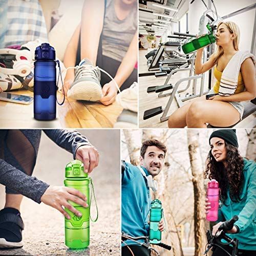 Zorri Sports Water Bottle, 400/500/700Ml/1L, Bpa Free Leak Proof Plastic Bottles Outdoors,Camping,Cycling,Fitness,Gym,Yoga- Kids/Adults Drink Bottles Filter,Flip Top,Lockable Lid Open 1 Click #TOP7