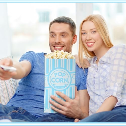 Image of Potchen 300 Pcs Popcorn Bags 2 oz Bulk Blue and White Stripes Popcorn Holders Greaseproof, Tear Resistant Disposable Treat Bags for Circus Carnival Movie Night Birthday Party Business Supplies