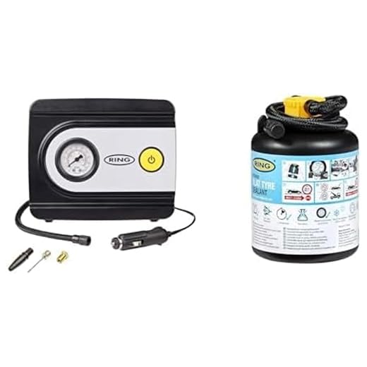 Ring Launches Its Smallest And Most Affordable Cordless Tyre Inflator 9 Ring Tyreinflate 10 Analogue Tyre Inflator With Three Adaptors &Amp; Flat Tyre Sealant - Compact Car Air Pump &Amp; Puncture Repair Bundle
