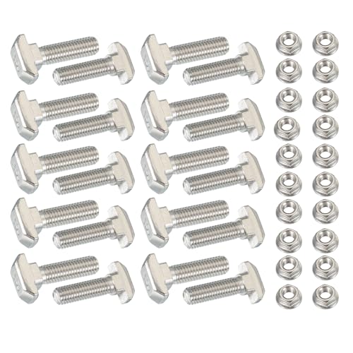 Image of PATIKIL M8 x 28 mm T-Slot Bolts, 20 Sets Drop-in Bolt Hammer Head with Hexagon Flange Nuts T-Bolt Stud Sliding Screw for 45 Series Aluminum Extrusion Profile, Silver