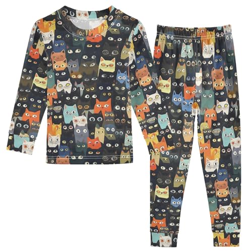 ALAZA Colorful Cat Kitten Animal Hipster 2 Piece Pajama Set Long Sleeve Top and Pants Sleepwear Unisex