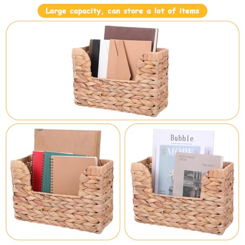 Woven Hanging Magazine Holder Water Hyacinth Magazine Basket Wall Mounted Woven Mail Organizer Wicker Storage Box with Handle Newspaper Rack Decorative for Home Office - Image 5