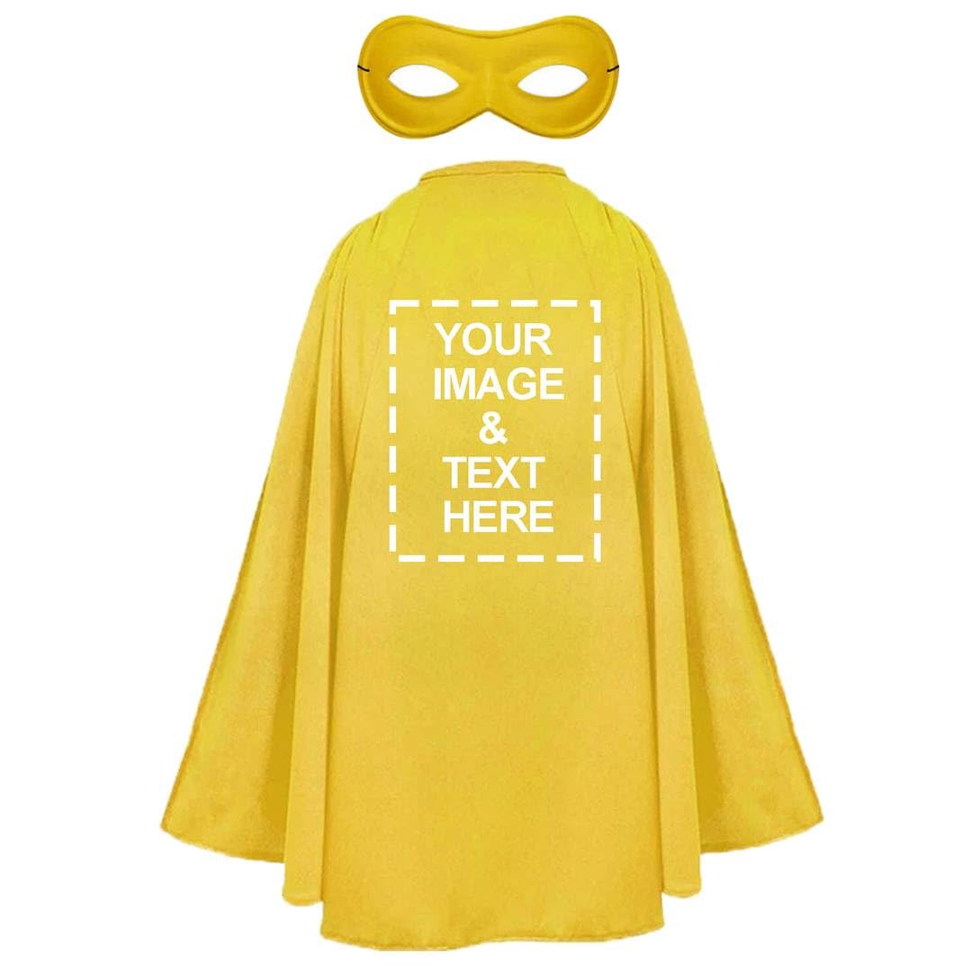 Adults Personalised Superhero Costume - Pack of 1 - Long Yellow Cape with Your Design on the Back, Matching Eyemask - Mens Stag Party Charity Upload Your Own Design Customised Fancy Dress Outfit โ image 1