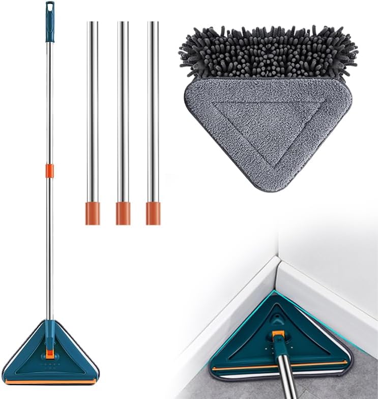 Wall Cleaner Mop with Long Handle, 2025 Upgrade 360° Rotatable Adjustable Triangle Cleaning Mop, Extendable Wall Washer Cleaner Tool for Floor, Walls, Ceilings and Baseboards (White, Set B)