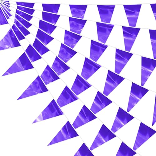 Image of 65FT Purple Glitter Triangle Pennant Banner Flag Metallic Bunting Fabric Garland for Christmas Graduation Wedding Engagement Anniversary Bachelorette Bridal Shower lavenderValentine's Party Supplies