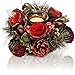 Produktbild com-four® Teelichthalter - dekorativer Kerzenständer für Weihnachten und Herbst - Kerzenhalter mit natürlichen Materialien - Handarbeit (Adventsgesteck rote Blume - 1 Kerze)