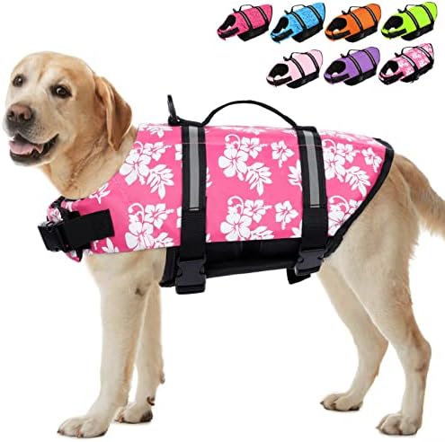 SUNFURA Ripstop Dog Life Jacket, Dog Flotation Life Vests for Swimming, Beach Boating Dog Life Preserver with High Buoyancy and Rescue Handle for Small Medium Large Dogs (PinkFlower, S)