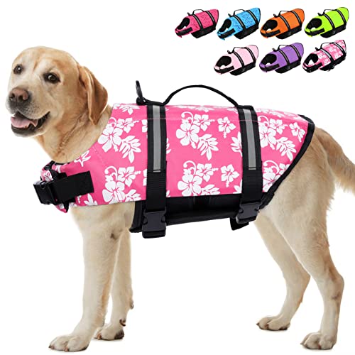 Sunfura Ripstop Dog Life Jacket, Dog Flotation Life Vests For Swimming, Beach Boating Dog Life Preserver With High Buoyancy And Rescue Handle For Small Medium Large Dogs (Pinkflower, S) #TOP29