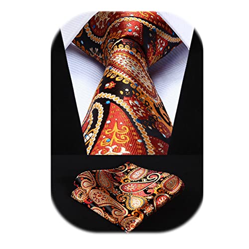 Image of HISDERN Ties for Men Paisley Tie and Pocket Square Woven Classic Floral Mens Ties Handkerchief Set Wedding Party Necktie