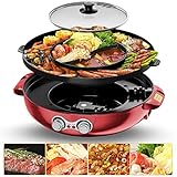 🫕【Fácil de Limpiar】🫕: nuestra olla caliente multifunción con parrilla tiene un diseño incorporado y está separada de la olla para una limpieza a fondo. Simplemente use un paño de limpieza o una esponja no abrasiva con agua tibia y jabón que usa con todos los platos.