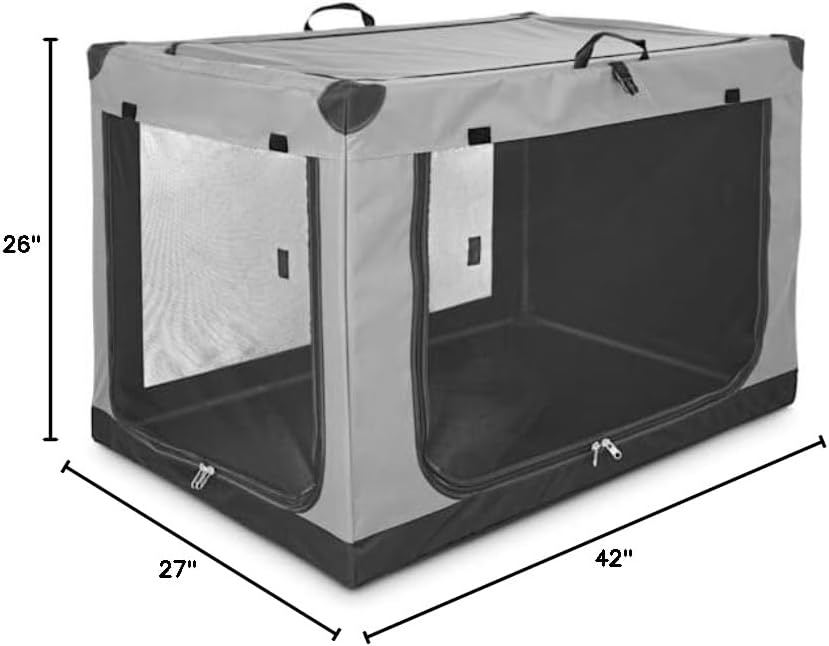 EveryYay by Petco Essentials Portable Canvas Dark Grey Dog Crate, 42" L X 27" W X 26" H