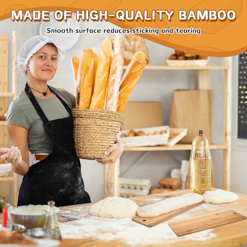 Ferrochef 2 Pcs Baguette Transfer Peel Bamboo Baguette Flipping Board 15 Inch French Bread Transfer Board for Kitchen Cafe Bread Loaves Ciabatta Pastries Baking