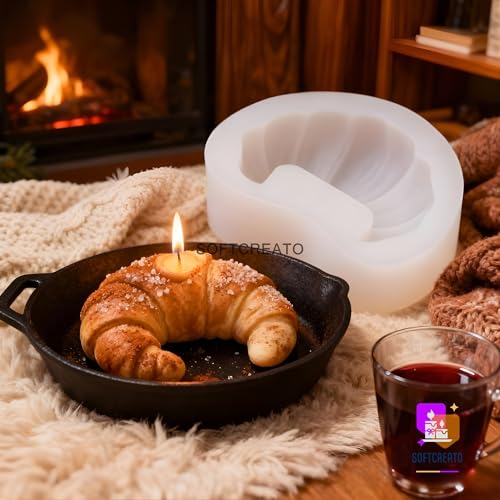 Image of Croissant Candle Mould Silicone | 3D Dessert Bakery Bread Shape Candle Making Silicone Mould | Cake Cupcake Wax Soap Resin Art Candle Molds for DIY Home Decoration (Croissant B)