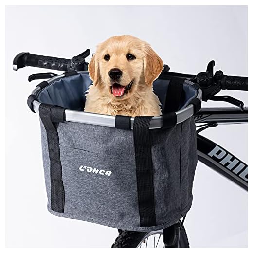 Lohca Cykelkorg liten husdjur hund kattbärare vikbar avtagbar cykelkorg styre främre korg enkel installation för picknick shopping camping, grå
