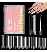 Wilfniee Soft Gel x Square Nail Tips, 240PCS Clear No C Curve Nail Tips for Acrylic Nail Tips Pro...